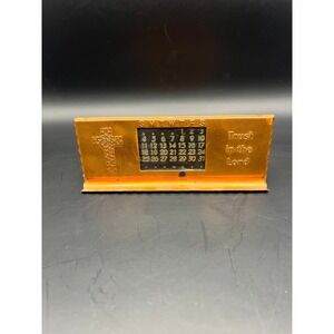 Vtg Bronze Metal Perpetual Desk‎ Calendar 5" x 2" Trust in the Lord Christian